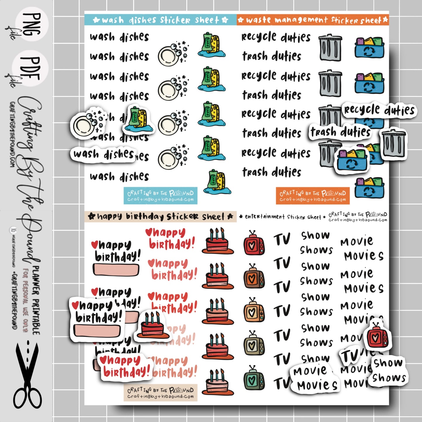 Household Vol 1 Printable Stickers Bundle (4 Mini Sticker Sheets)