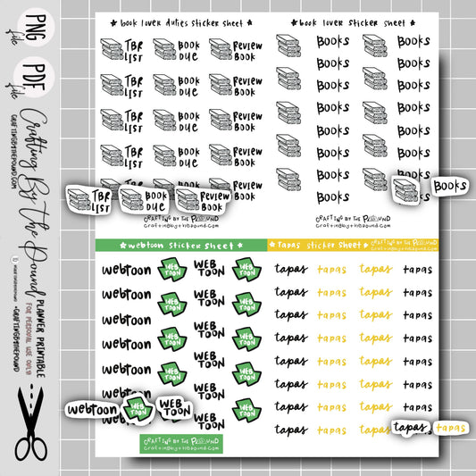 Reading Vol 1 Printable Stickers Bundle (4 Mini Sticker Sheets)